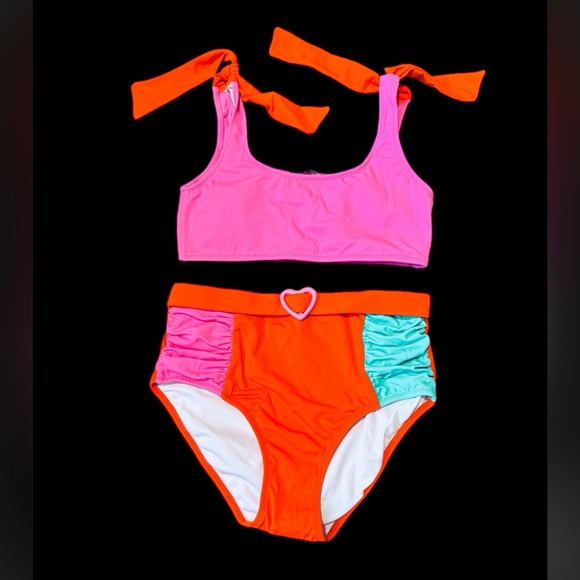 NESSI BYRD***Orange/Pink High Waist Bikini Set**Size 12Y $85 - Picture 2 of 8